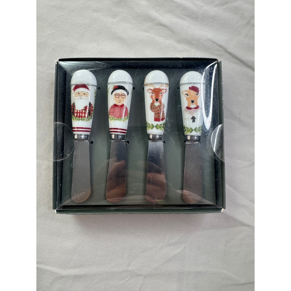 Threshold Holiday Cheese Knife Set 4pc‎ Porcelain Santa Reindeer Christmas New
